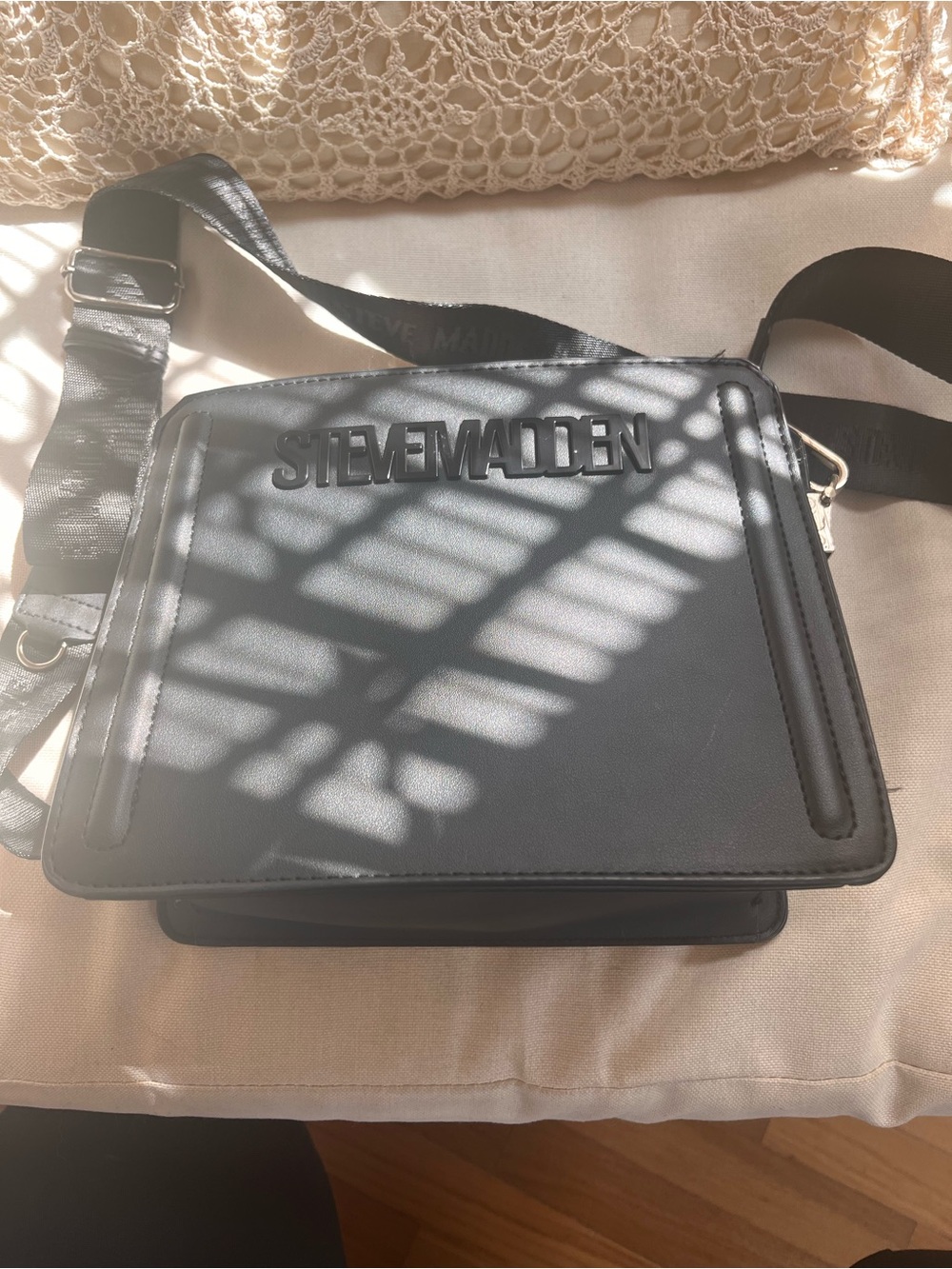 Black Women's Crossbody Bag with Silver Hardware